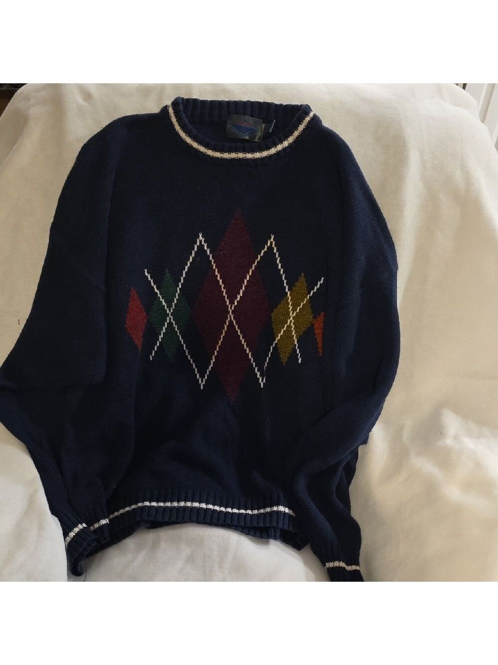 Vintagr Etchings Argyle Crewneck Sweater in Navy